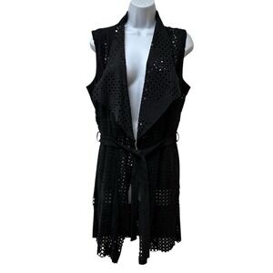 JEFF GALLANO Made in France Designer Black Laser Cut Long Vest Women's Arizona 2